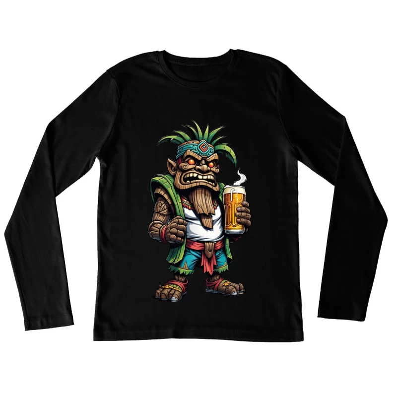 Angry Tribal Character with Beer Female Long Sleeve T-Shirt