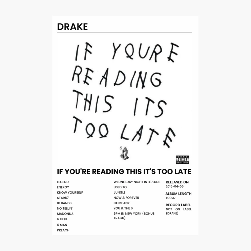 Drake's "If You're Reading This It's Too Late" Album Cover with Handwritten Title and Track List Cotton Tote Bag