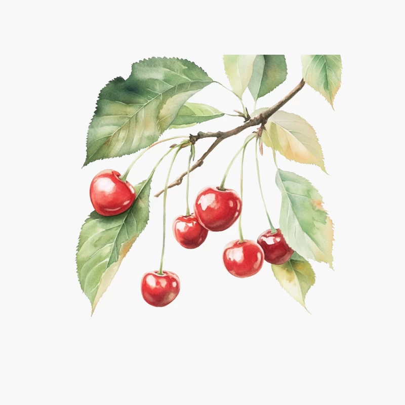 Watercolor Botanical Illustration of Cherry Branch with Ripe Fruit Cotton Tote Bag