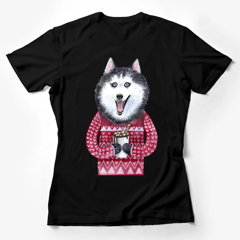 Chien mignon en pull avec chocolat chaud Femme T-Shirt