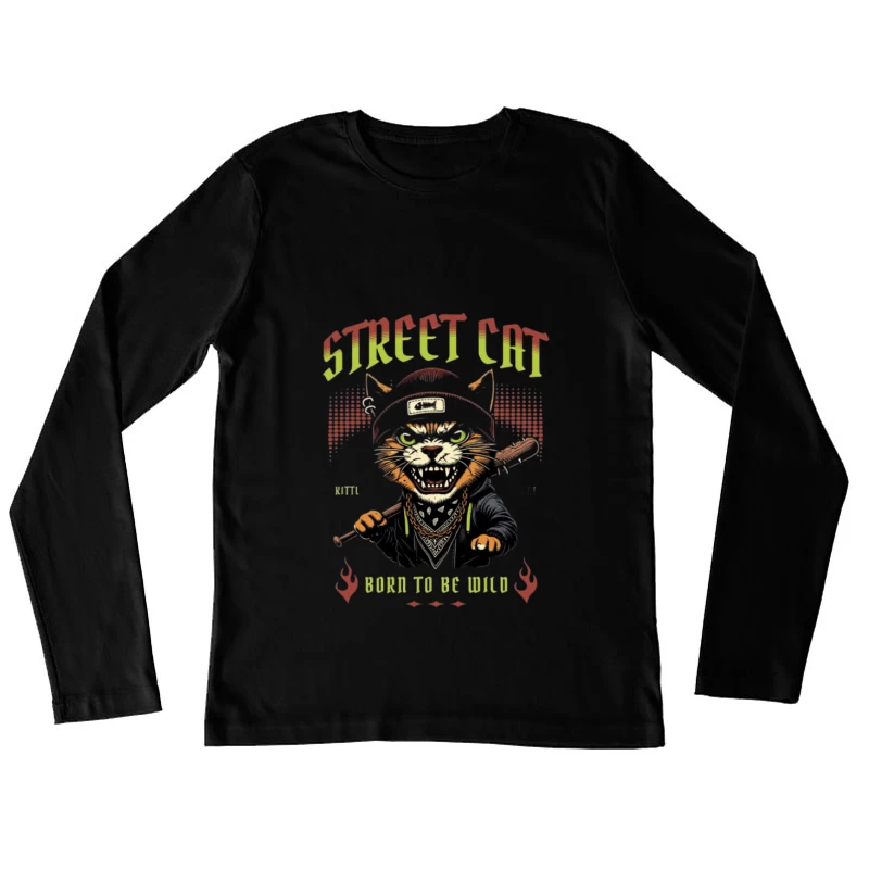Chat des Rues Sauvage avec Batte Femme Manches Longues T-Shirt