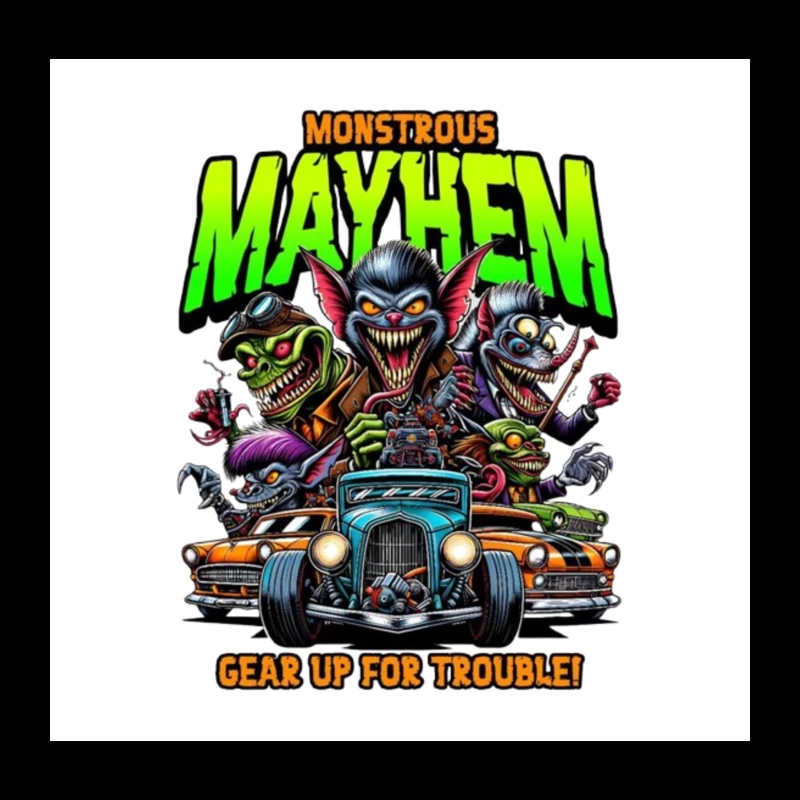 Monstrous Mayhem: Hot Rod Monsters Racing Retro Design Throw Pillow