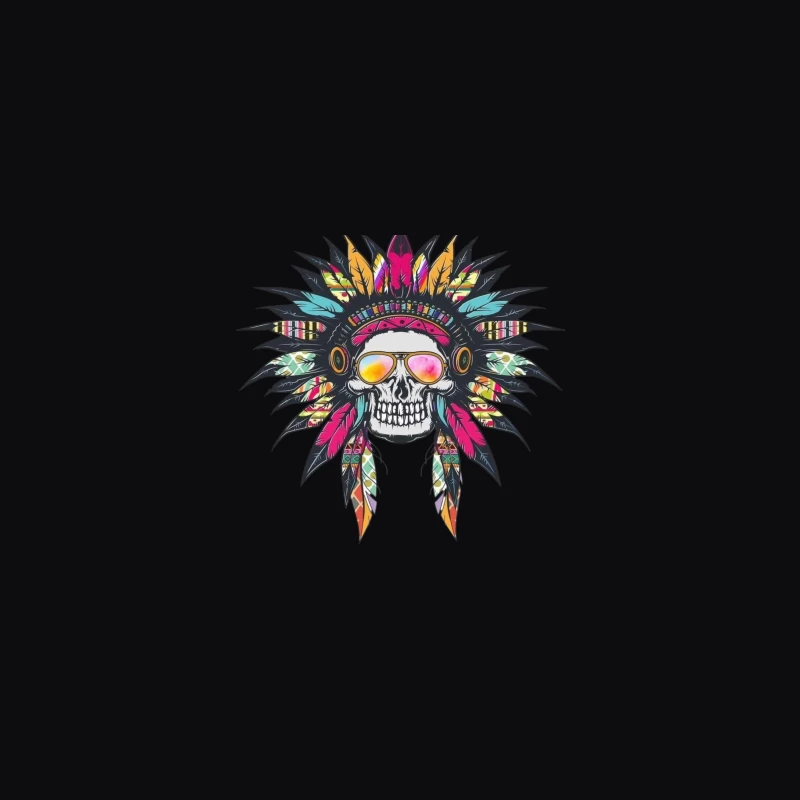 Colorful Skull with Headdress and Sunglasses Coffee Mug