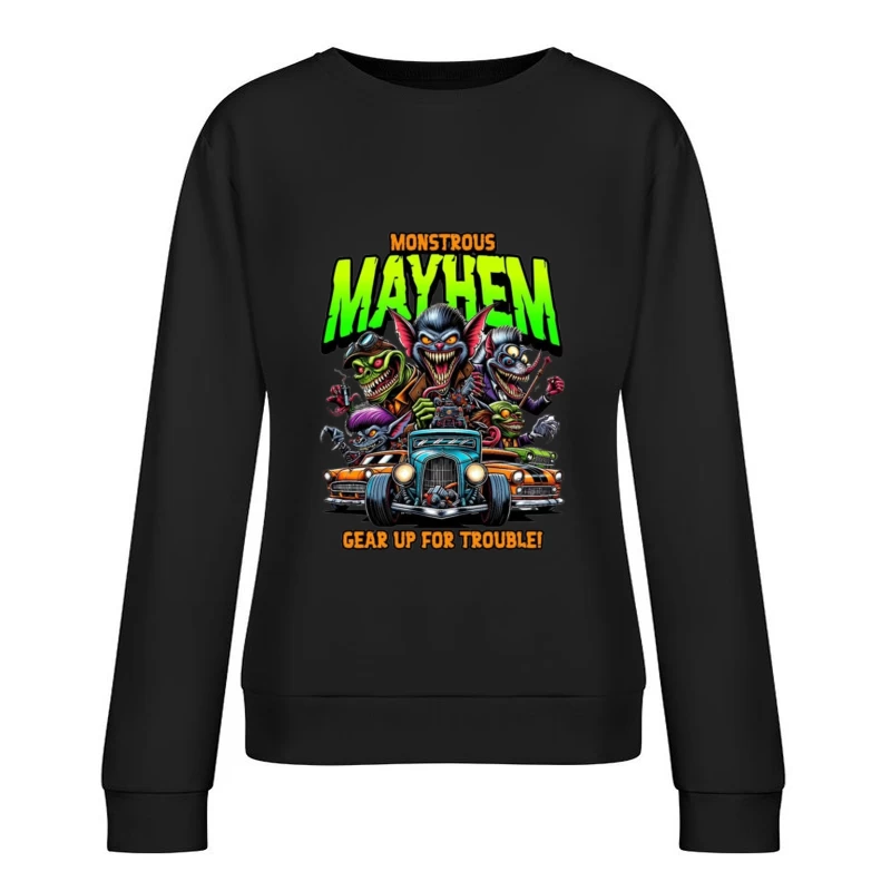 Monstrous Mayhem: Hot Rod Monsters Racing Retro Design Female Pullover Sweatshirt