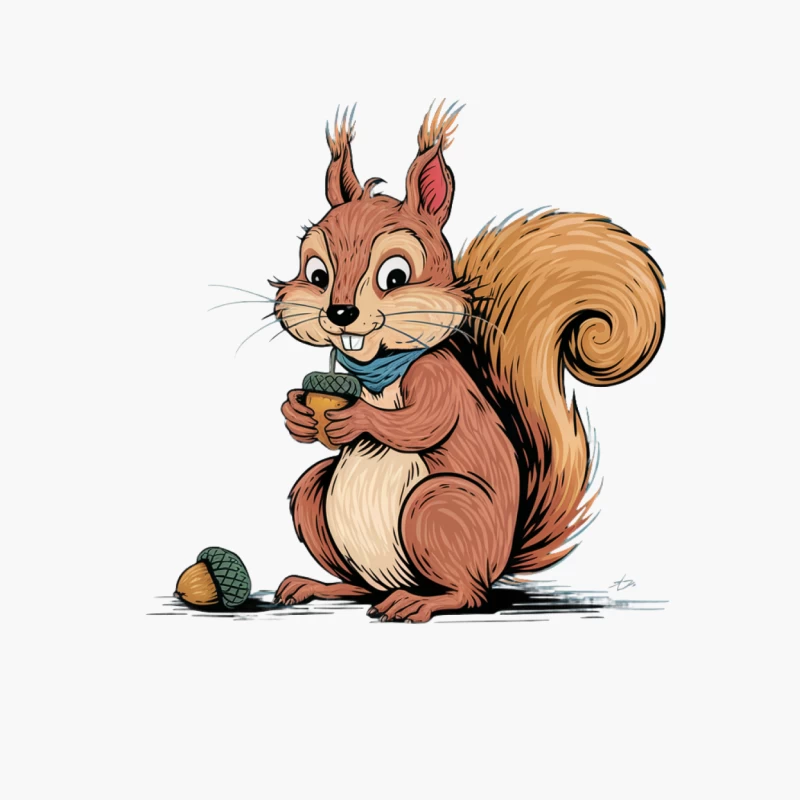 Cute Cartoon Squirrel Holding Acorn Cotton Tote Bag