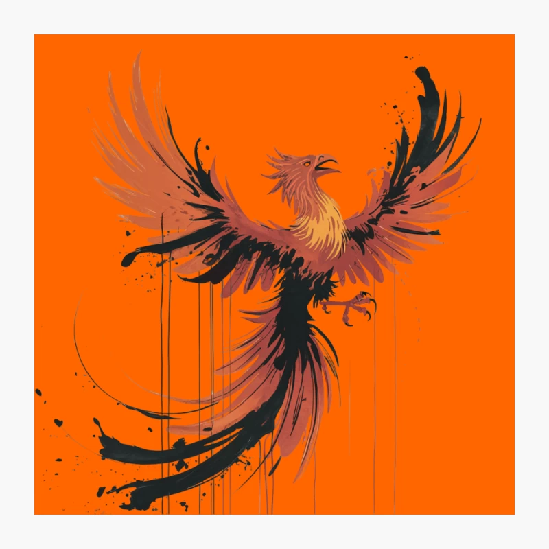 Fiery Phoenix Rising: Mythical Rebirth in Ink Splatter Art Pin