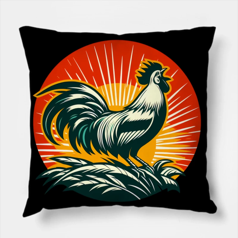 Buy Rooster Sunrise Vintage Throw Pillow