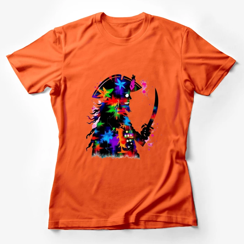 Colorful Pirate Silhouette with Sword Female T-Shirt