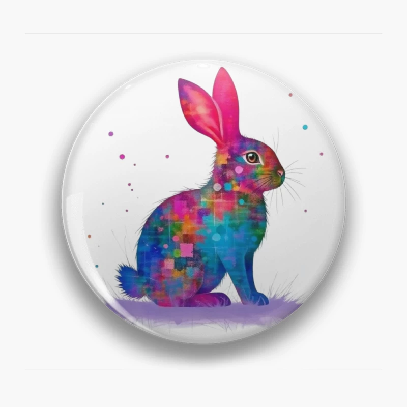 Vibrant Watercolor Geometric Rabbit Art Pin