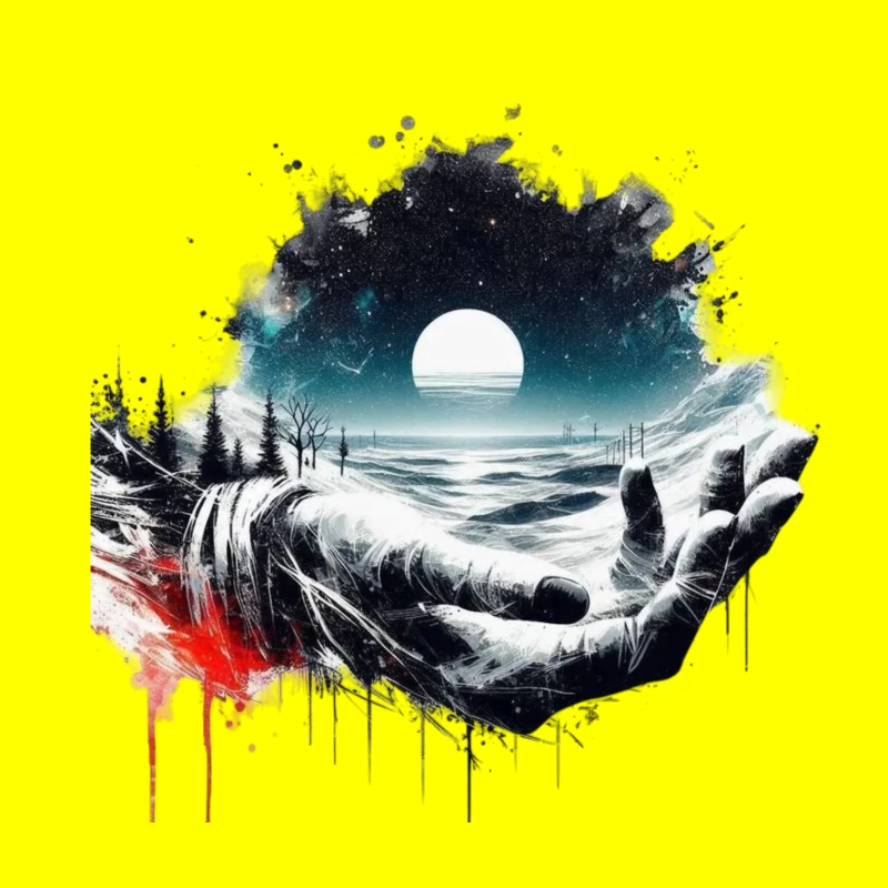 Surreal Cosmic Landscape with Hands Throw Pillow