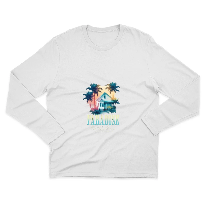 Paradise an der Küste mit Palmen und Haus Herren Langarm T-Shirt