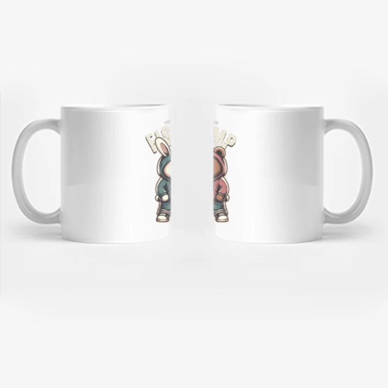 Cartoon Bunny and Bear Friends in Hip Hop Streetwear Sharing a Fist Bump Coffee Mug