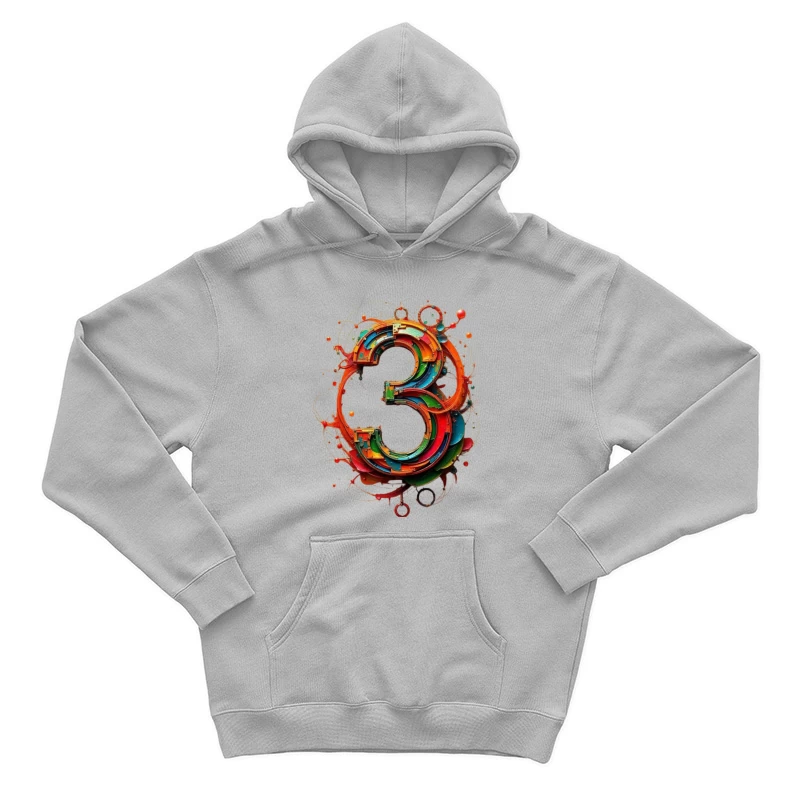 Vibrant 3D Number Three with Abstract Geometric Design Male Pullover Hoodie