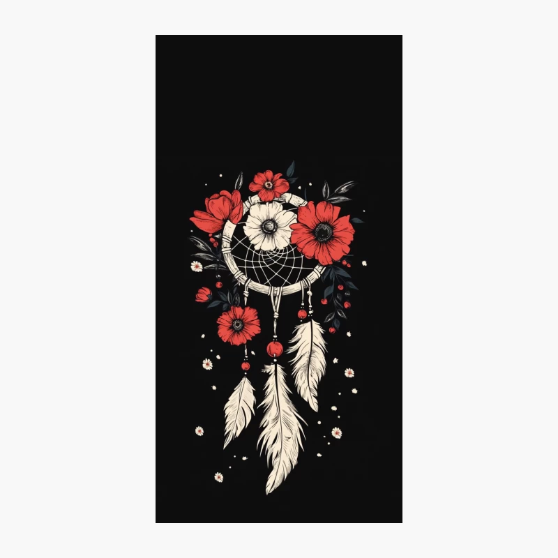 Floral Dreamcatcher Illustration with Red and White Blossoms iPhone Case