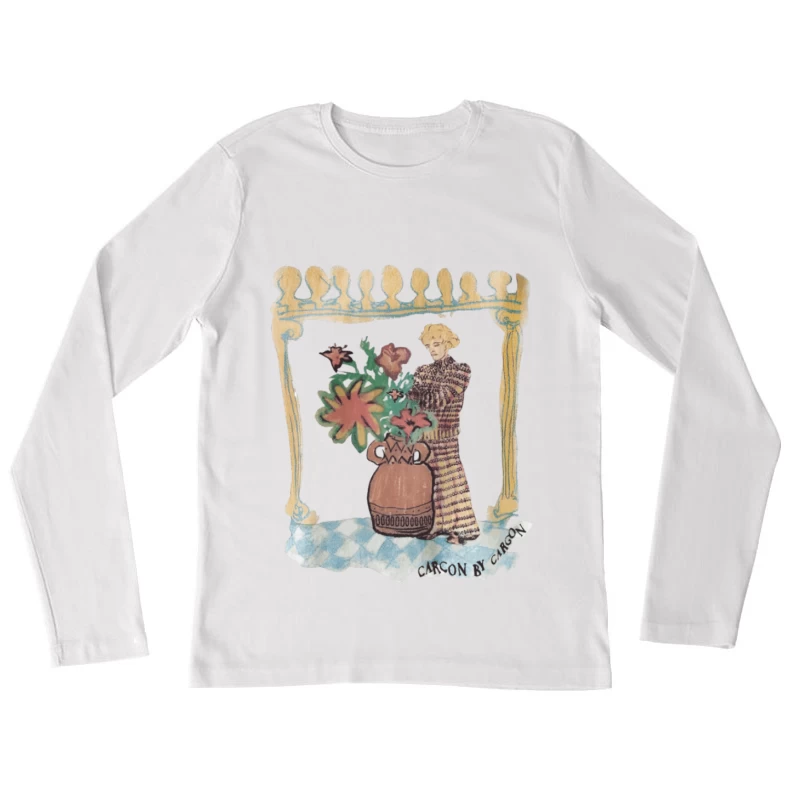 Blumenvase mit Figur in kunstvollem Rahmen Damen Langarm T-Shirt