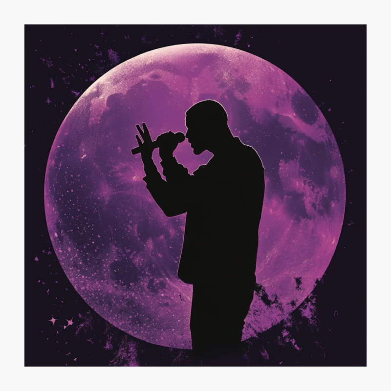 Rapper's Silhouette Against Purple Moon Pin