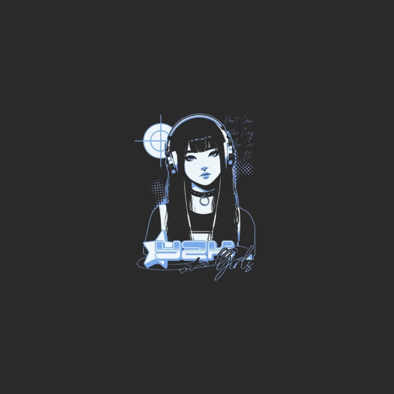 Blue Monochrome Gothic Anime Girl with Headphones Baseball Cap