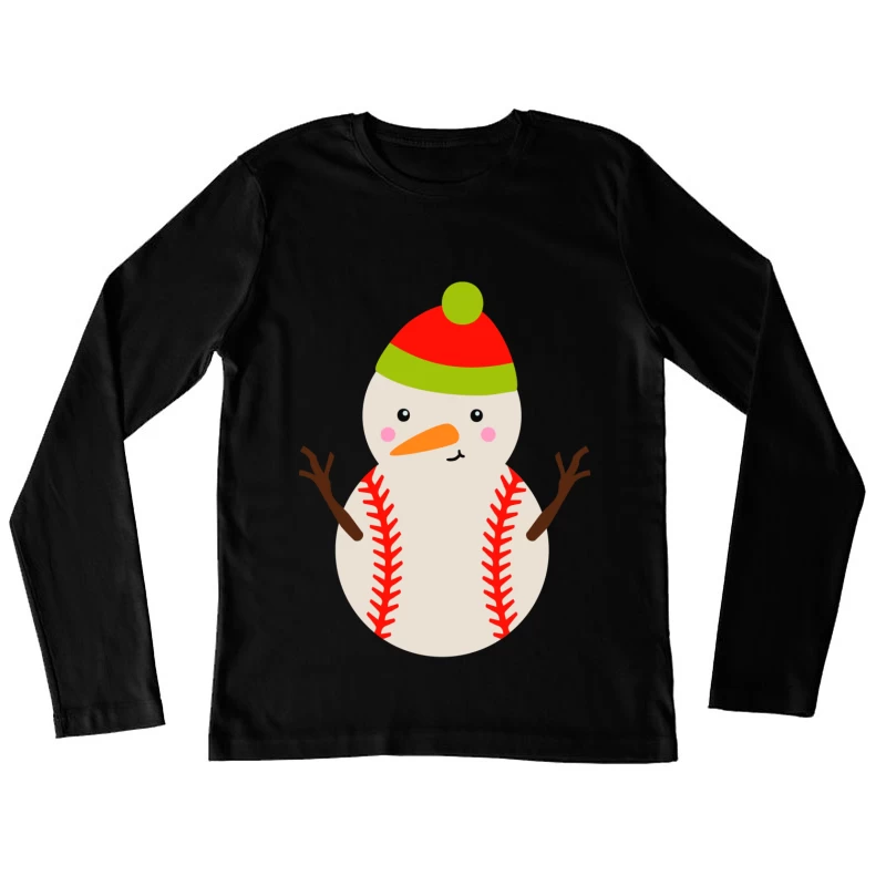 Bonhomme de neige en forme de balle de baseball Femme Manches Longues T-Shirt
