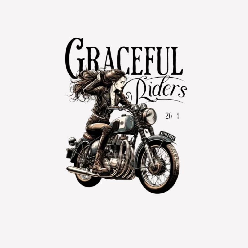 Graceful Riders: Vintage Motorcycle Art with Female Motorcyclist Male T-Shirt