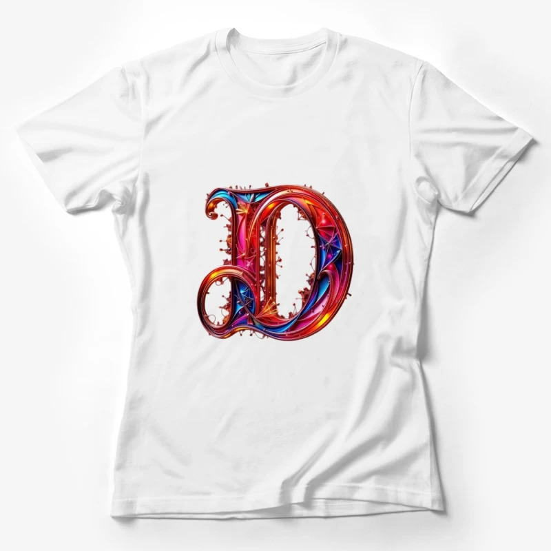 Ornate Gothic Letter D with Vibrant Red and Blue Design Female T-Shirt