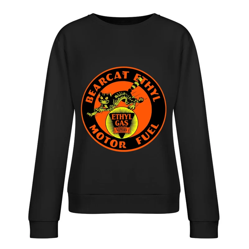 Vintage Bearcat Ethyl Motor Fuel Advertisement with Black Cat Mascot Female Pullover Sweatshirt