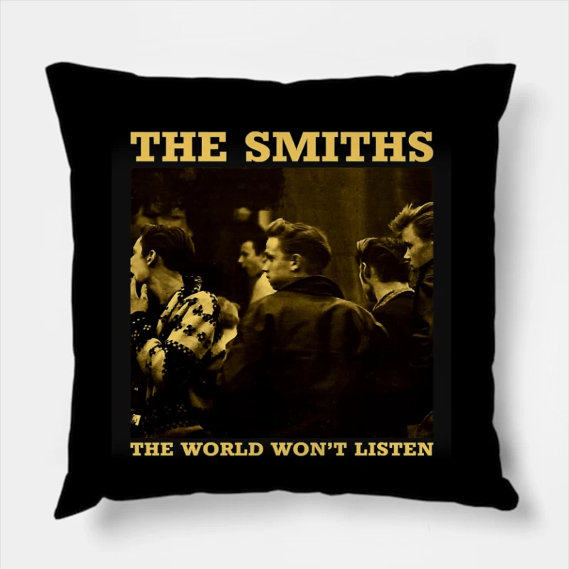 The Smiths' "The World Won't Listen" Vintage Album Cover in Sepia Throw Pillow