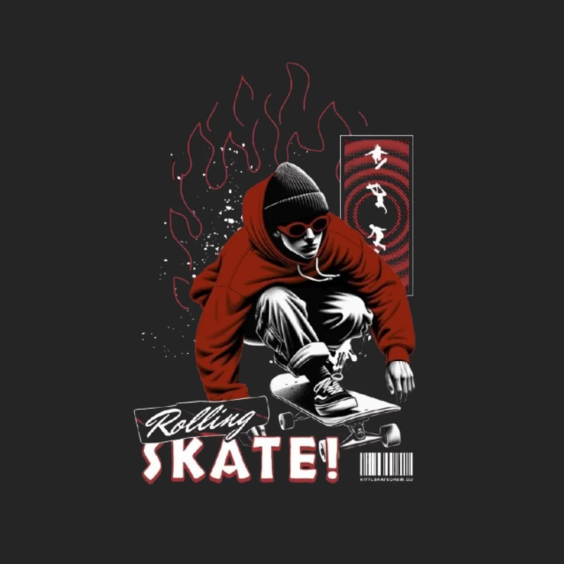 Urban Skateboarder in Red Hoodie - Street Art Style Female Pullover Sweatshirt