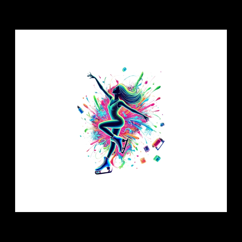 Vibrant Figure Skater in Neon Splash Motion Tapestry