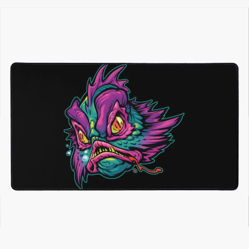 Grotesque Colorful Fish Monster Illustration Desk Mat