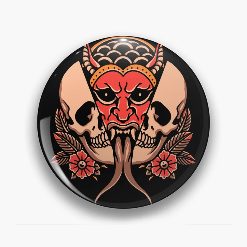 Fierce Demon and Skull Artwork Pin