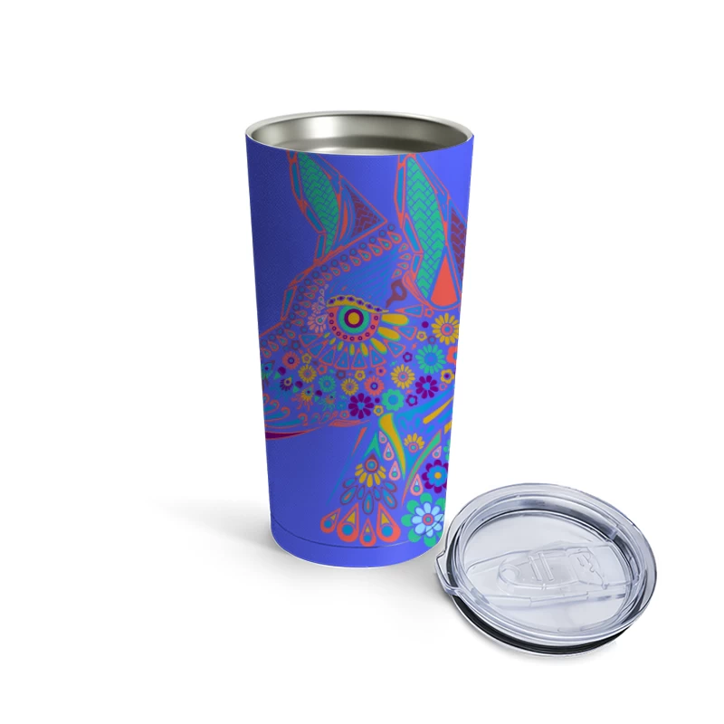 Colorful Floral Dog Illustration Travel Mug