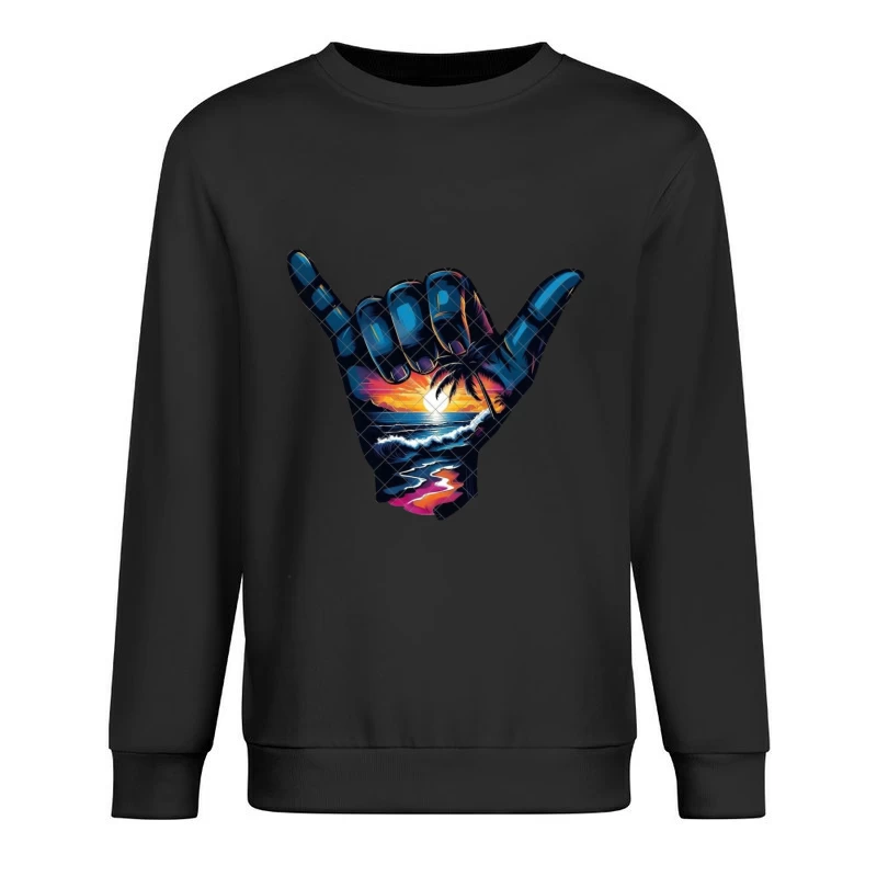 Shaka Sign with Tropical Sunset and Ocean Scene Male Pullover Sweatshirt