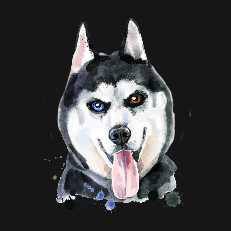 Portrait aquarelle de husky avec yeux hétérochromes Femme T-Shirt