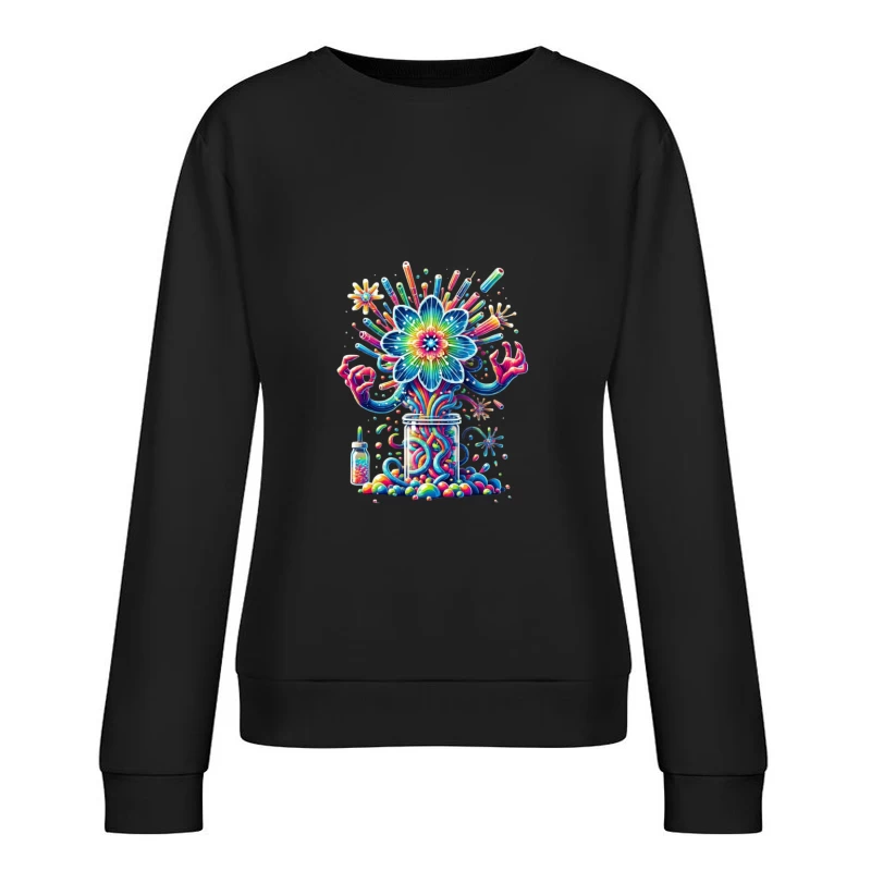 Vibrant Rainbow Flower Explosion from Mason Jar Female Pullover Sweatshirt