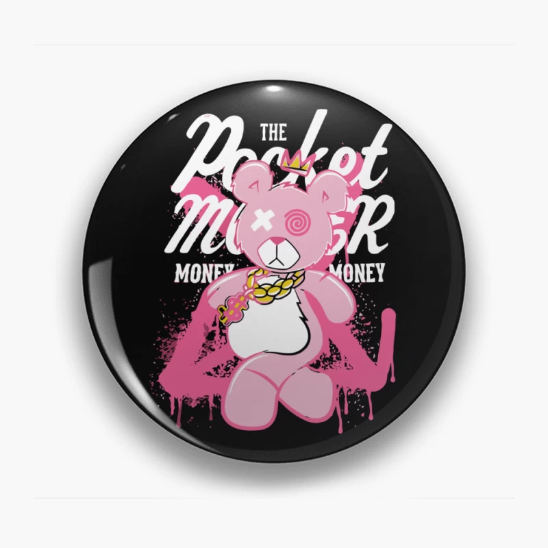 Playful Pink Bear with Graffiti Style and Crown Pin