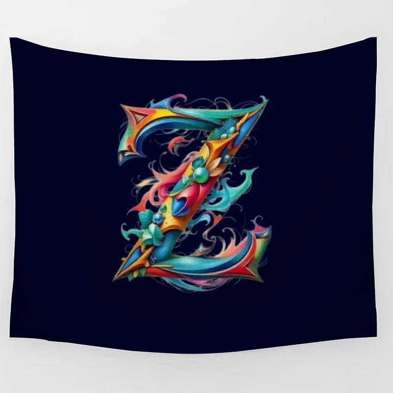 Ornate Floral Letter Z in Vibrant Colors Tapestry