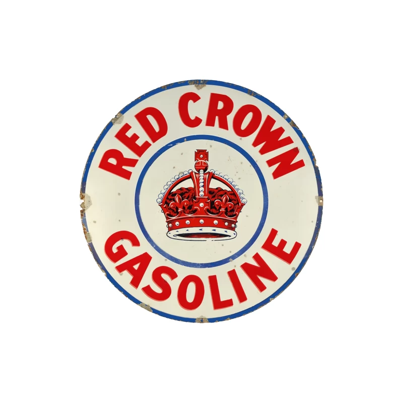 Vintage Red Crown Gasoline Round Metal Sign with Royal Crown Logo Throw Pillow