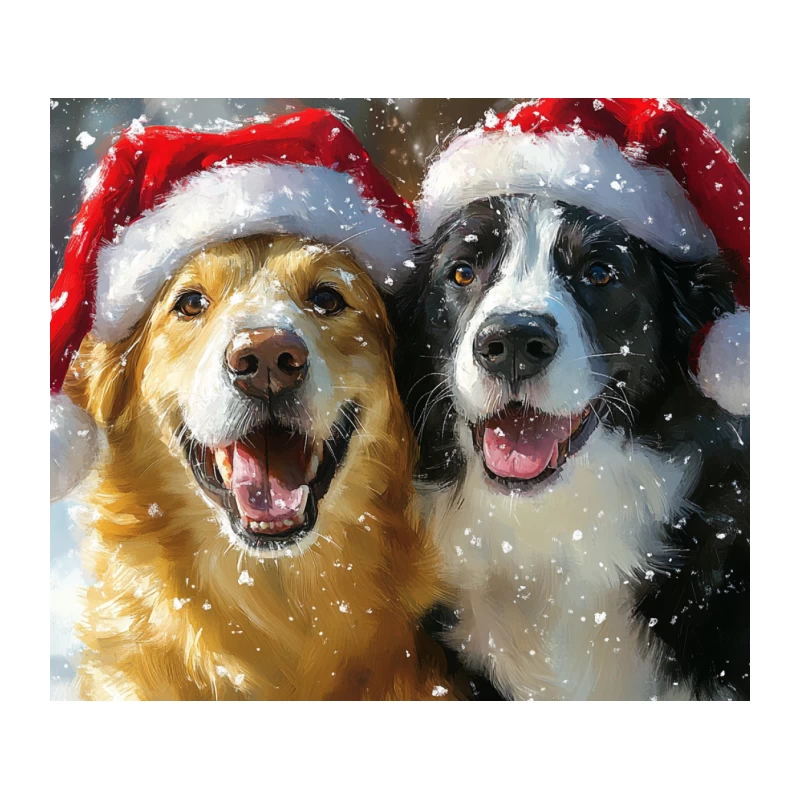 Happy Dogs Wearing Santa Hats in Snow Tapestry