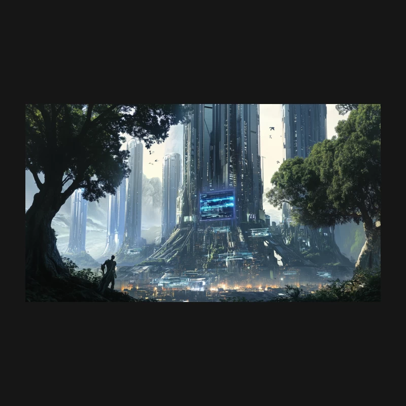 Futuristic Metropolis: Where Nature Meets Technological Utopia Desk Mat