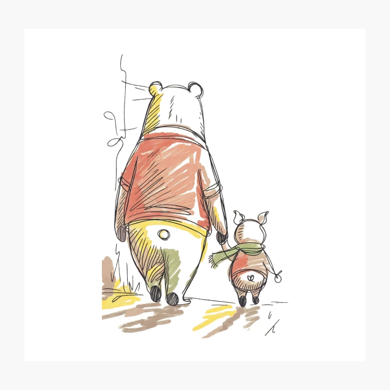 Winnie the Pooh and Piglet: A Sketchy Watercolor Walk Throw Pillow