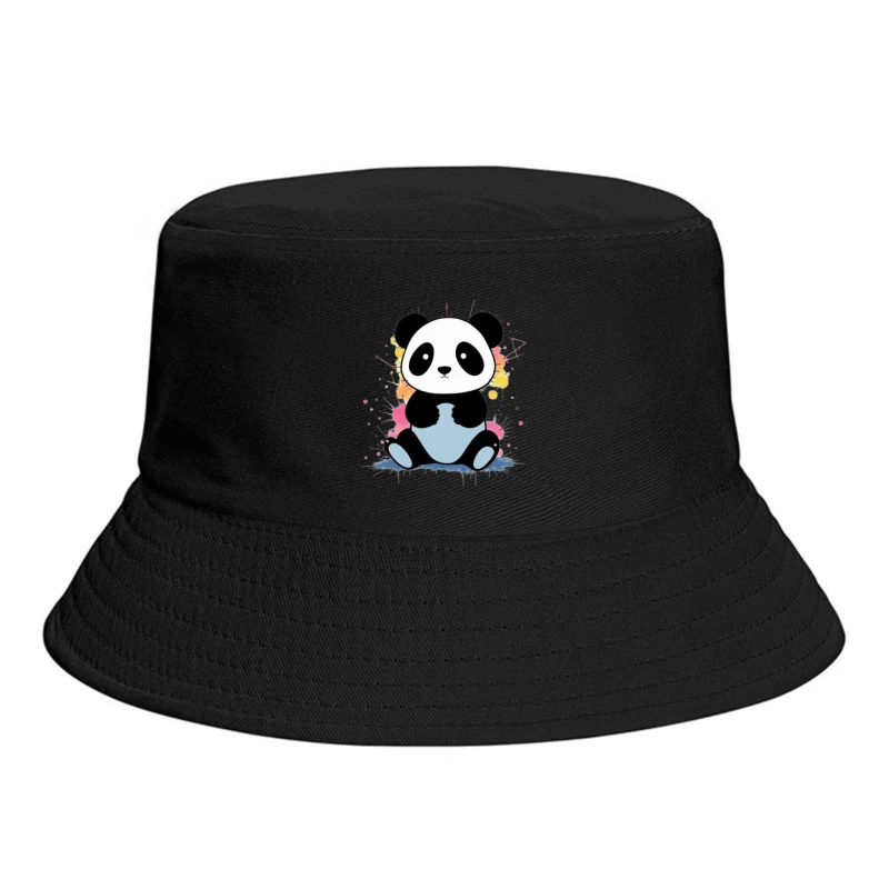 Adorable Cartoon Panda with Watercolor Splash Background Bucket Hat