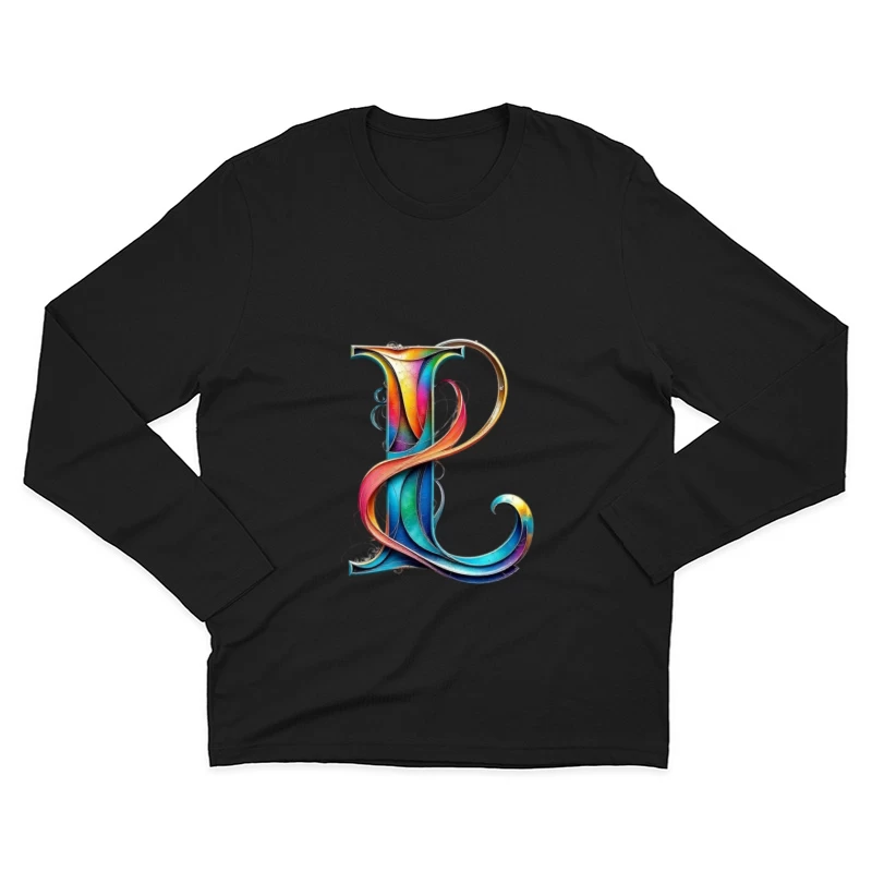 Ornate Rainbow Letter P with Decorative Swirls Male Long Sleeve T-Shirt