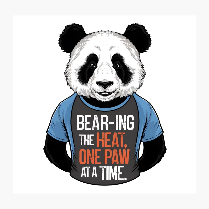 Cartoon Panda Bear-ing the Heat with Punny T-Shirt Throw Pillow