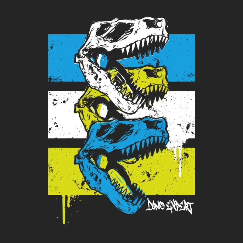 Layered T-Rex Skulls: Grunge Street Art Aesthetic Male Pullover Sweatshirt