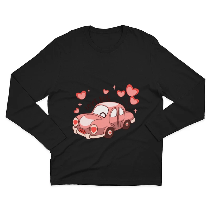 Rosa Liebesauto Cartoon Herren Langarm T-Shirt