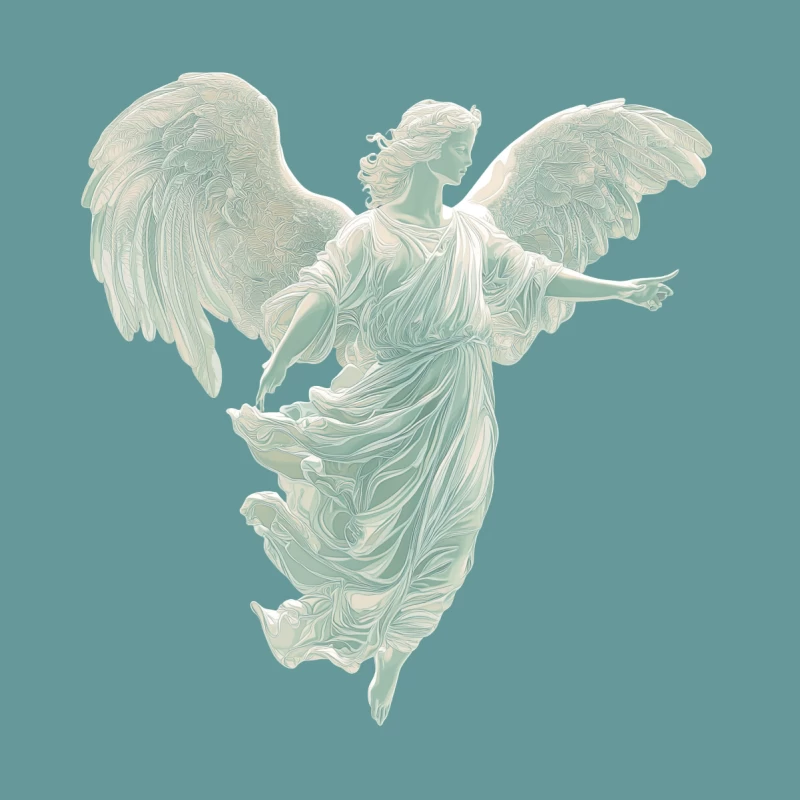 Ethereal Angel Sculpture with Celestial Wings Throw Pillow