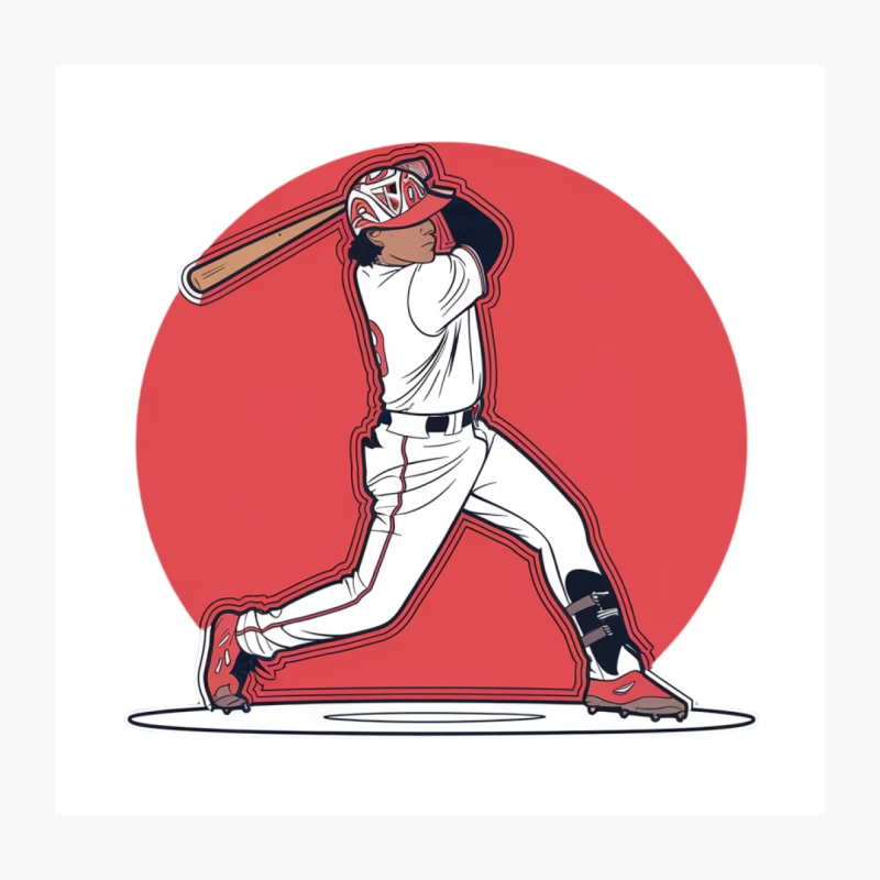 Cartoon Baseball Player Swinging Bat on Red Background Throw Pillow