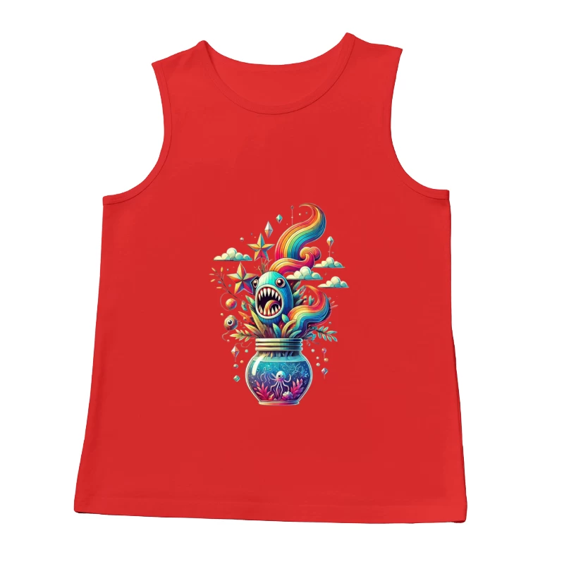 Whimsical Rainbow Sea Monster in a Magical Glass Jar Male Tank Top