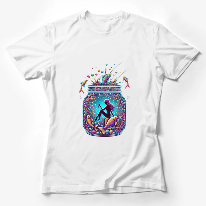 Magical Mermaid in Enchanted Mason Jar with Rainbow Fish Female T-Shirt