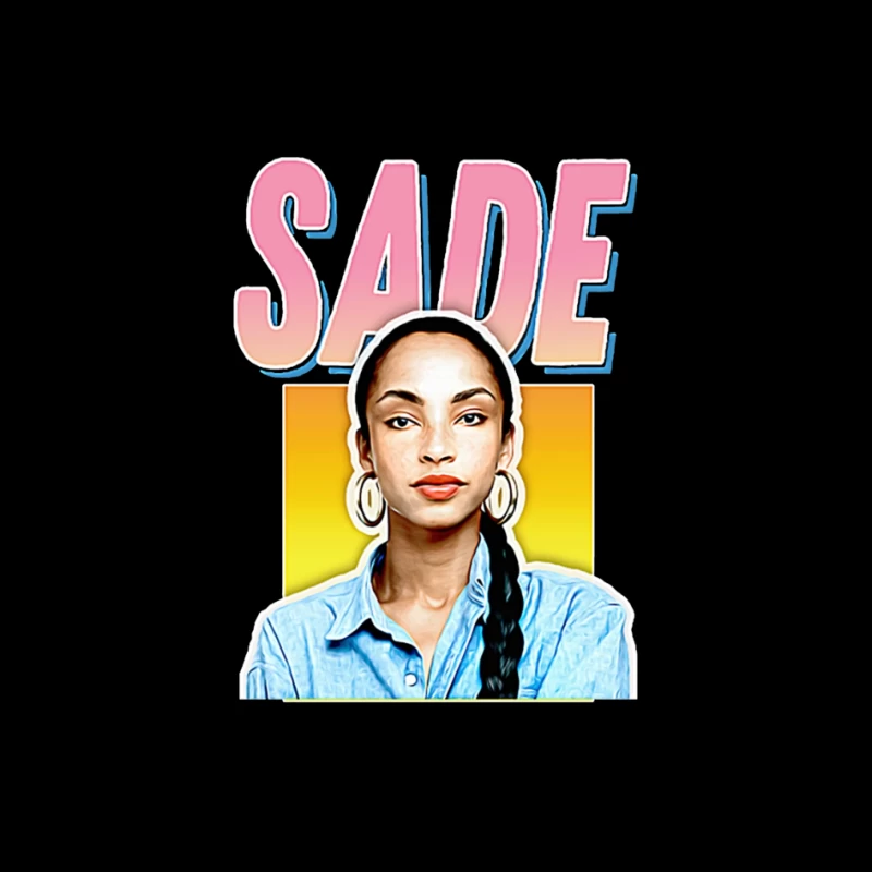 Stylized Pop Art Portrait with Pink "SADE" Text Pin